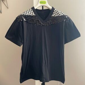 Vintage Custom Rimbello Black Party Tee with Houndstooth & Black Sequins.